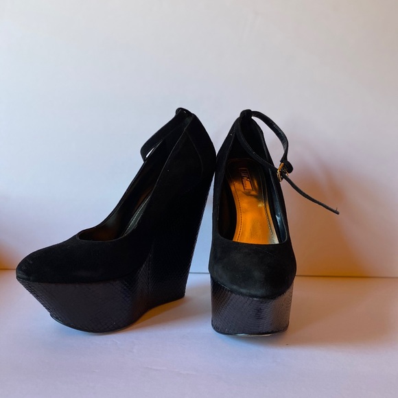 Black Suede Mary Jane Wedge  heels by Wild Pair - Picture 2 of 6